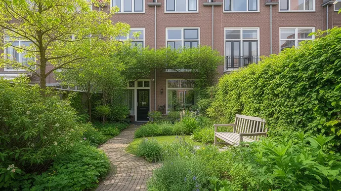 Slim ingerichte kleine tuin met terras en verticaal groen