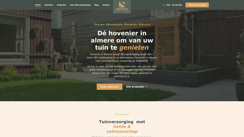 Website van B&G Landscaping