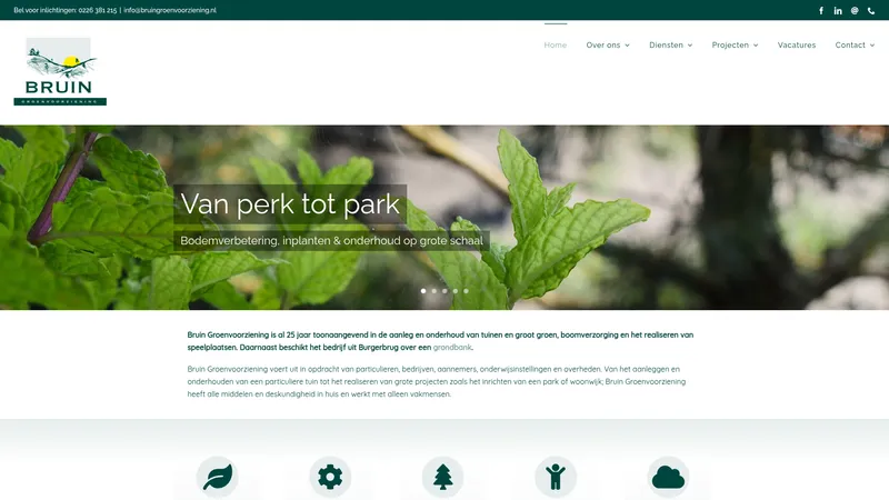 Website van Bruin Groenvoorziening