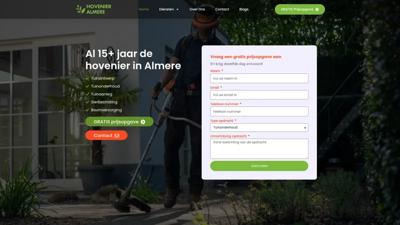 Website van Hovenier Almere