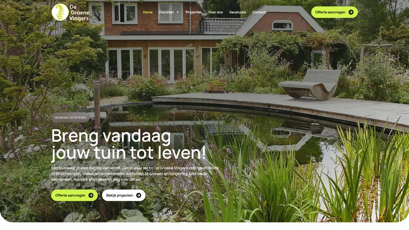 Website van Hovenier in Arnhem De Groene Vingers