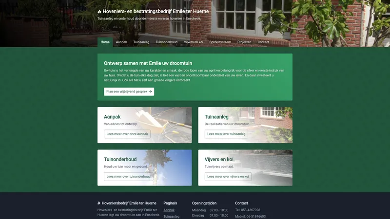 Website van Hoveniers- en bestratingsbedrijf Emile ter Huerne