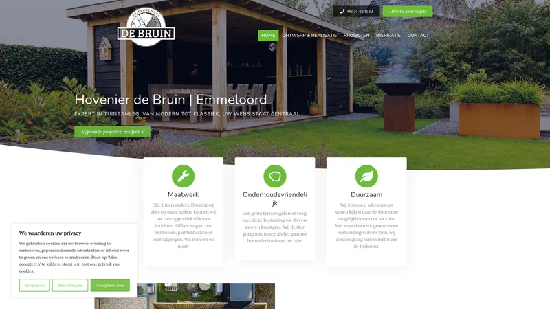 Website van Hoveniersbedrijf de Bruin