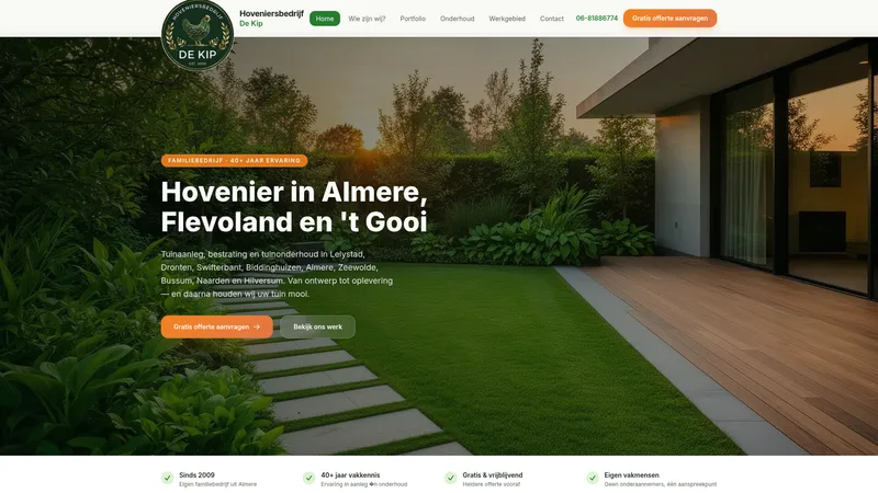 Website van Hoveniersbedrijf De Kip