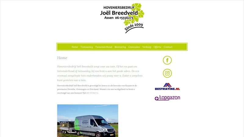 Website van Hoveniersbedrijf Joël Breedveld