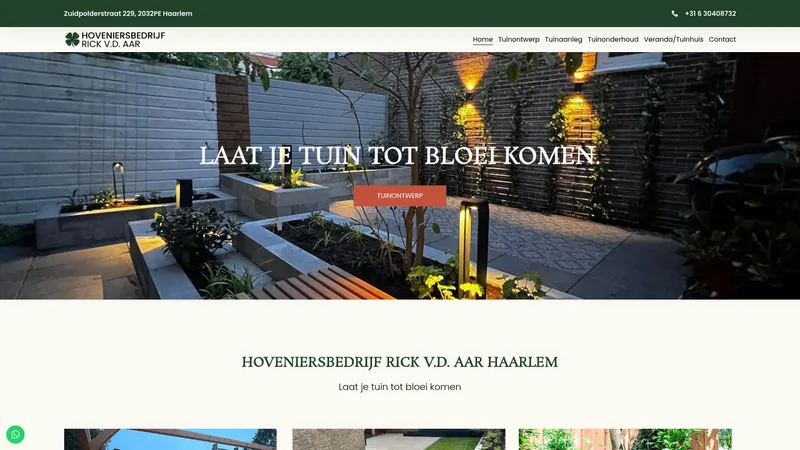 Website van Hoveniersbedrijf Rick v.d. Aar