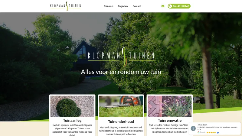 Website van Klopman Tuinen