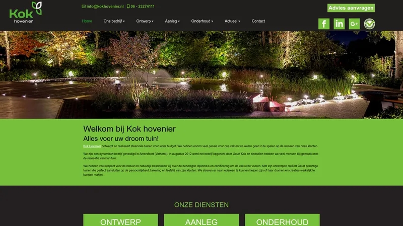 Website van Kok Hovenier Amersfoort Oldebroek
