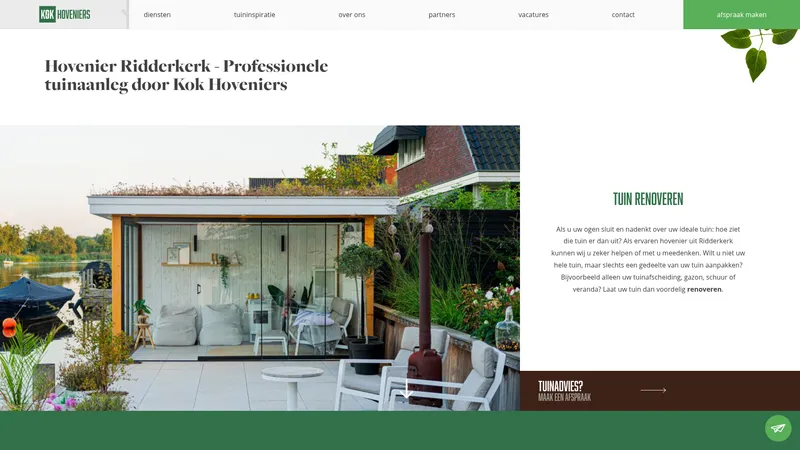 Website van Kok Hoveniers BV