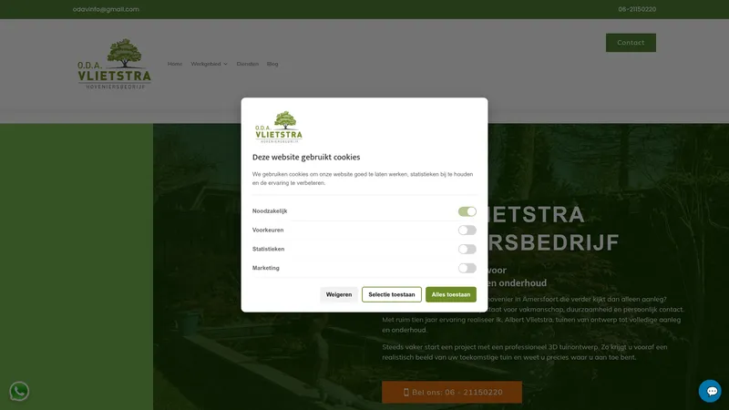 Website van O.D.A.Vlietstra hoveniersbedrijf
