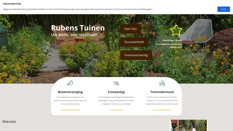 Website van Rubens Tuinen