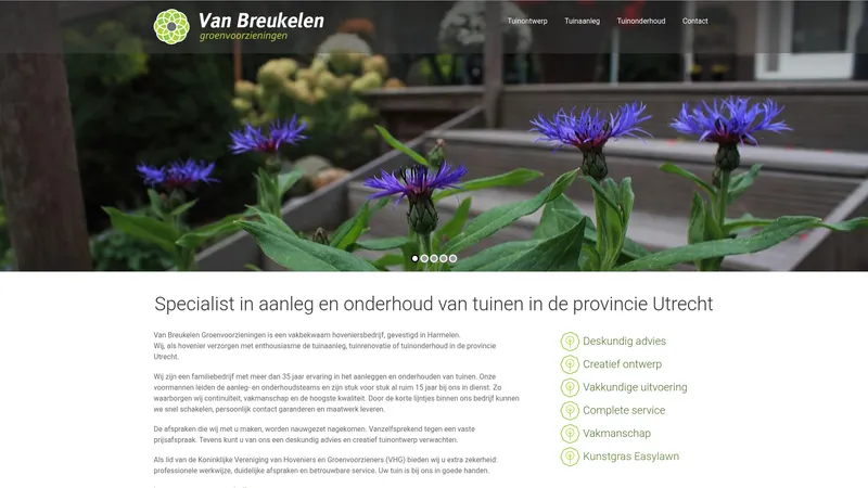 Website van Van Breukelen groenvoorzieningen