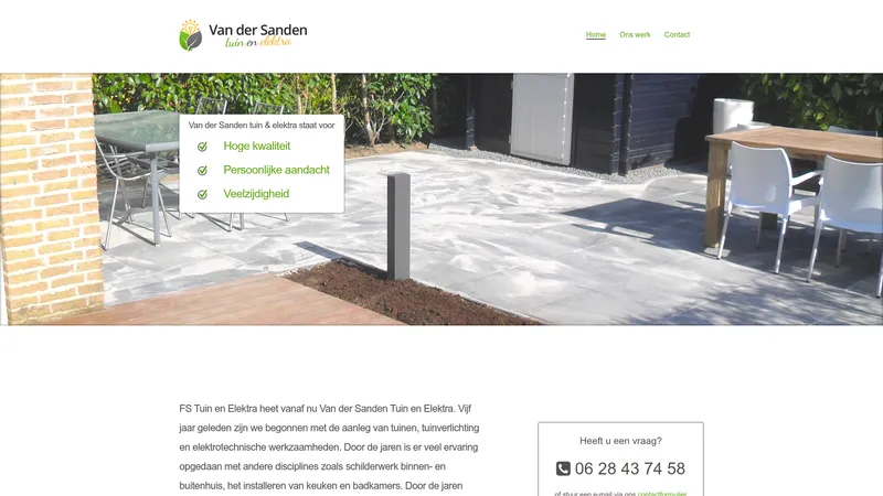 Website van Van der Sanden Tuin & Elektra