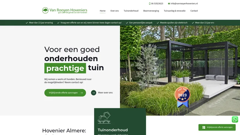 Website van Van Rooyen Hoveniers