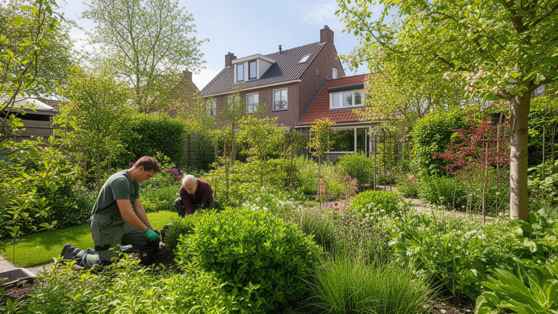 Hovenier aan het werk in een Nederlandse tuin
