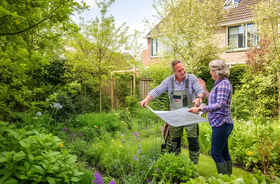 Professioneel tuinwerk door een hovenier, de werkwijze